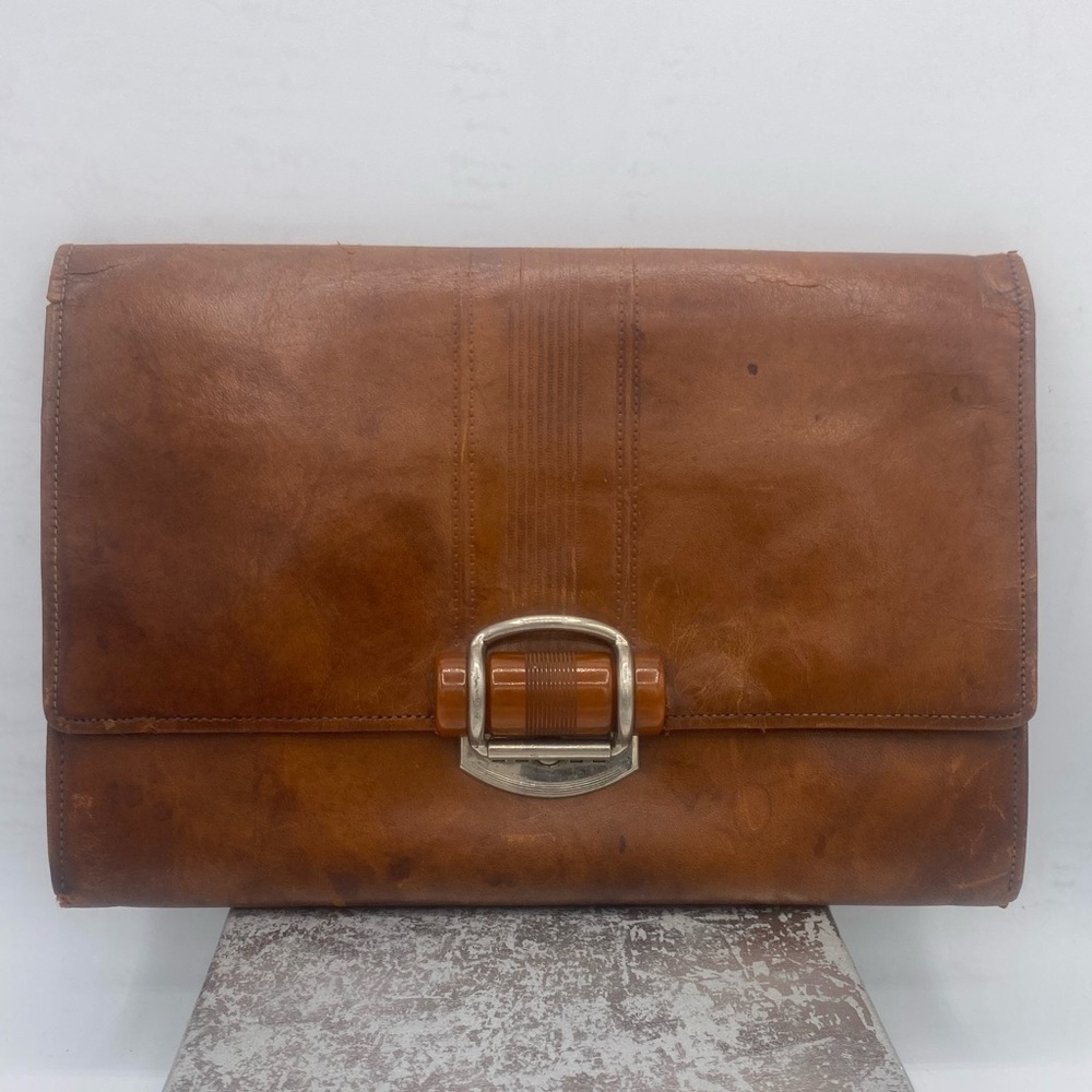 Vintage Brown Leather Purse/Clutch Very Old Unique Unusual Way To Carry 20s-30s